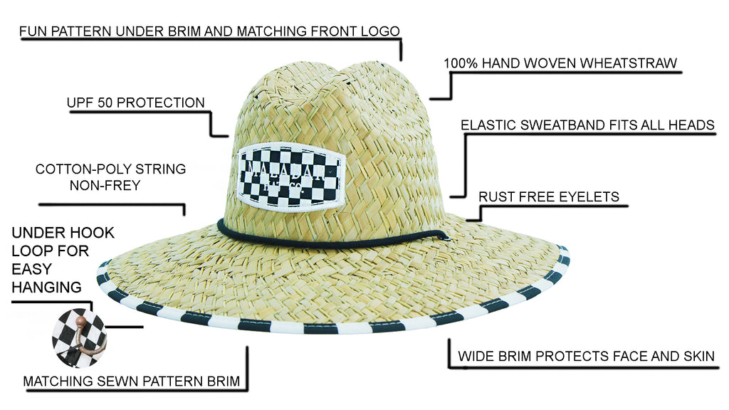 Checkerboard Sun Hat Straw Hat For Beach, Boating, Fishing, Walking, o –  Malabar Hat Company