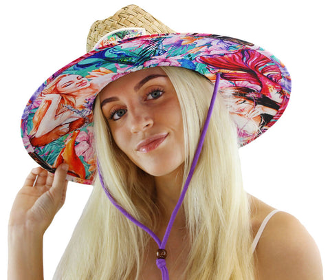 Mermaids Fabric Pattern Print Straw Sunhat Men & Women, Lifeguard Hat, –  Malabar Hat Company