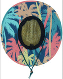 Palm Tree Fabric Pattern Print Straw Sunhat Men & Women, Lifeguard Hat, Beach, Swim, Cruise, Paddle Board, Boat, Fishing, Fits All, Malabar Hat