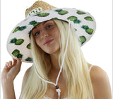 Pineapple Fabric Pattern Print Straw Sunhat Men & Women, Lifeguard Hat, Beach, Swim, Cruise, Paddle Board, Boat, Fishing, Fits All, Malabar Hat