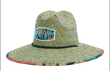 Malabar Palm Tree Fabric Pattern Print Straw Sunhat Men & Women, Lifeguard Hat, Beach, Swim, Cruise, Paddle Board, Boat, Fishing, Fits All, Malabar Hat