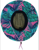 Pink Palm Fabric Pattern Print Straw Sunhat Men & Women, Lifeguard Hat, Beach, Swim, Cruise, Paddle Board, Boat, Fishing, Fits All, Malabar Hat