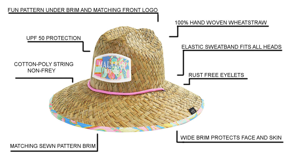 Light House Fabric Pattern Print Straw Sunhat Men & Women, Lifeguard Hat, Beach, Swim, Cruise, Paddle Board, Boat, Fishing, Fits All, Malabar Hat