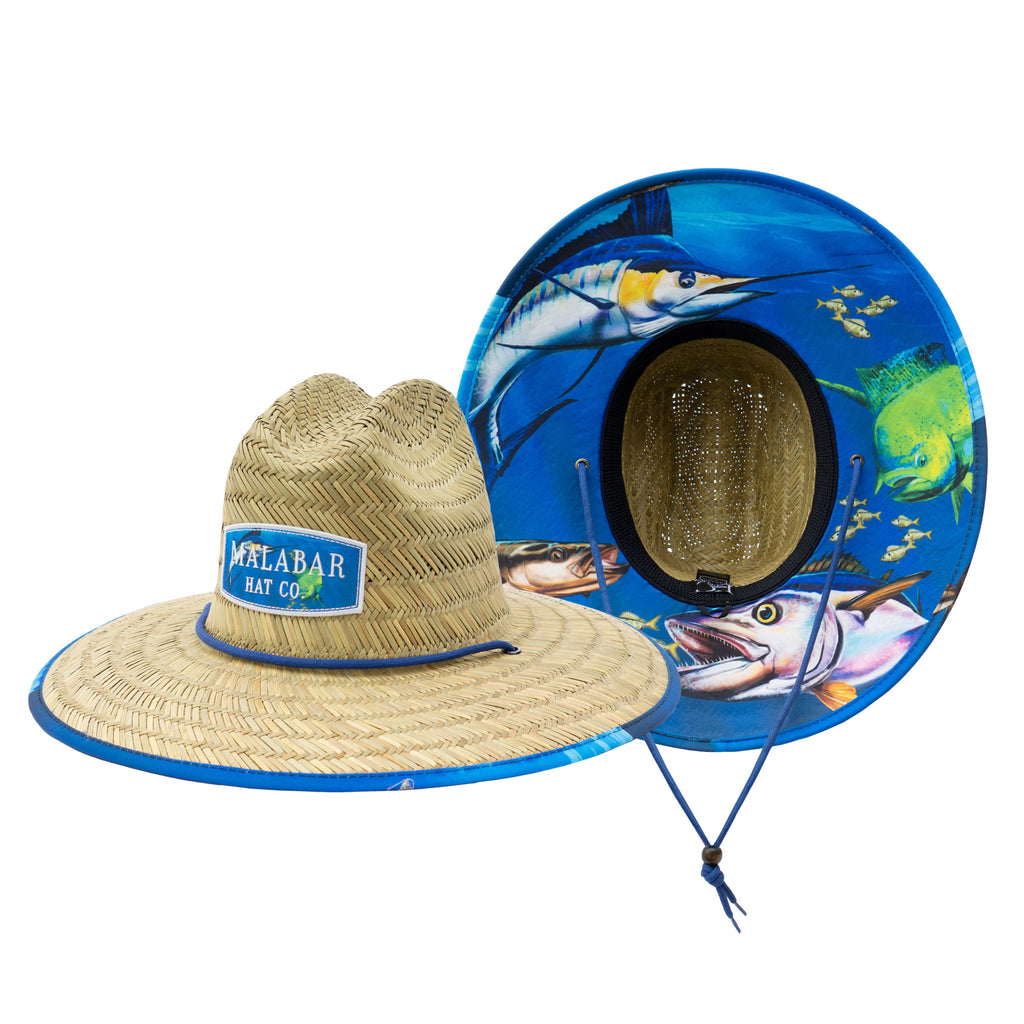 Fish Shoaling Under Water Scene Fabric Pattern Print Straw Sunhat Men –  Malabar Hat Company