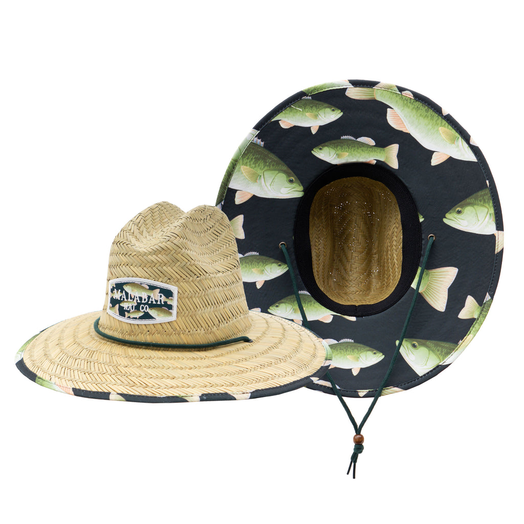 Bass Fish Fabric Pattern Print Straw Sunhat Men & Women, Lifeguard Hat –  Malabar Hat Company