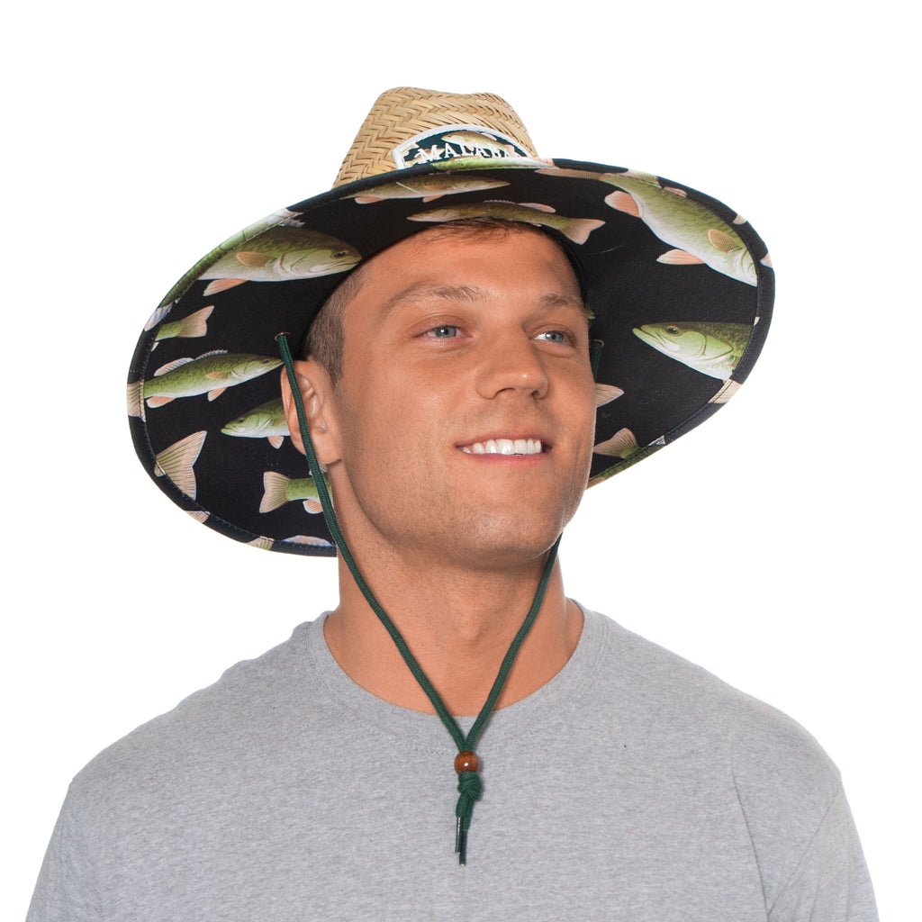 Bass Fish Fabric Pattern Print Straw Sunhat Men Women Lifeguard