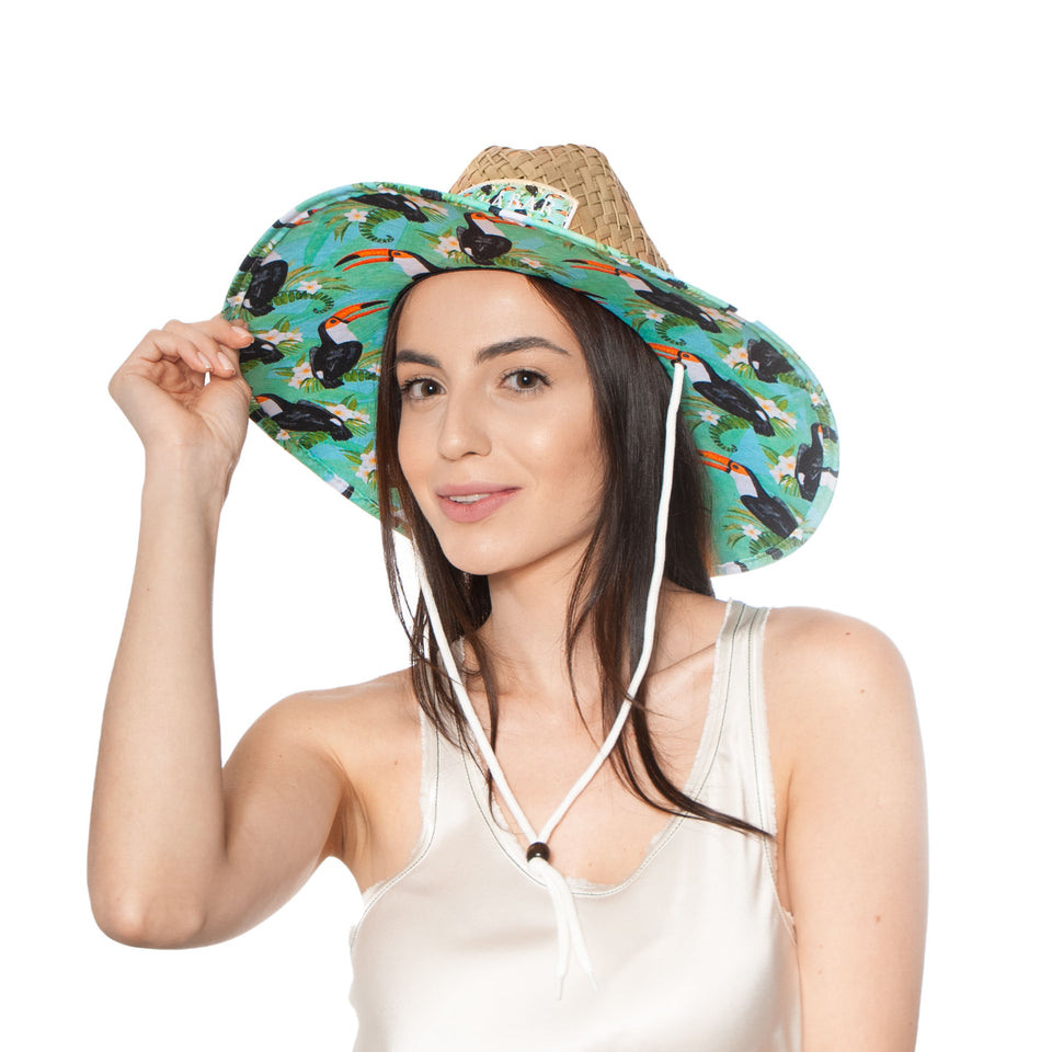 Toucan Sun Hat Straw Hat For Beach, Boating, Fishing, Walking, or Hanging By The Pool