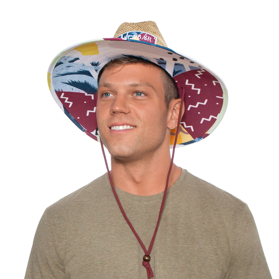 Paradise Found Fabric Pattern Print Straw Sunhat Men & Women, Lifeguard Hat, Beach, Swim, Cruise, Paddle Board, Boat, Fishing, Fits All, Malabar Hat