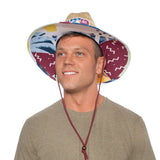 Paradise Found Fabric Pattern Print Straw Sunhat Men & Women, Lifeguard Hat, Beach, Swim, Cruise, Paddle Board, Boat, Fishing, Fits All, Malabar Hat
