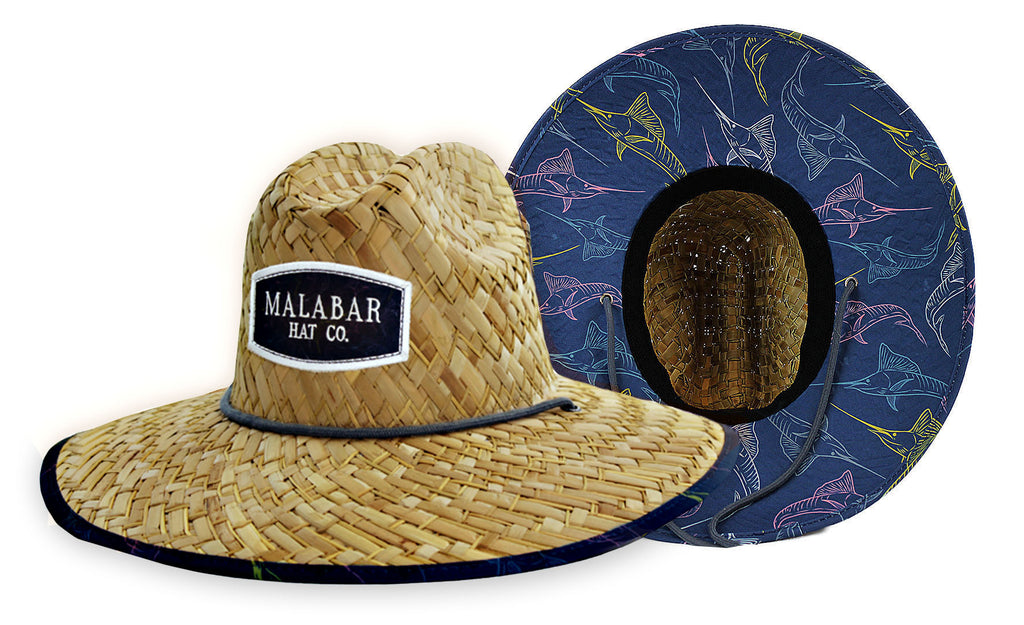 Sailfish Fabric Pattern Print Straw Sunhat Men & Women, Lifeguard Hat, –  Malabar Hat Company