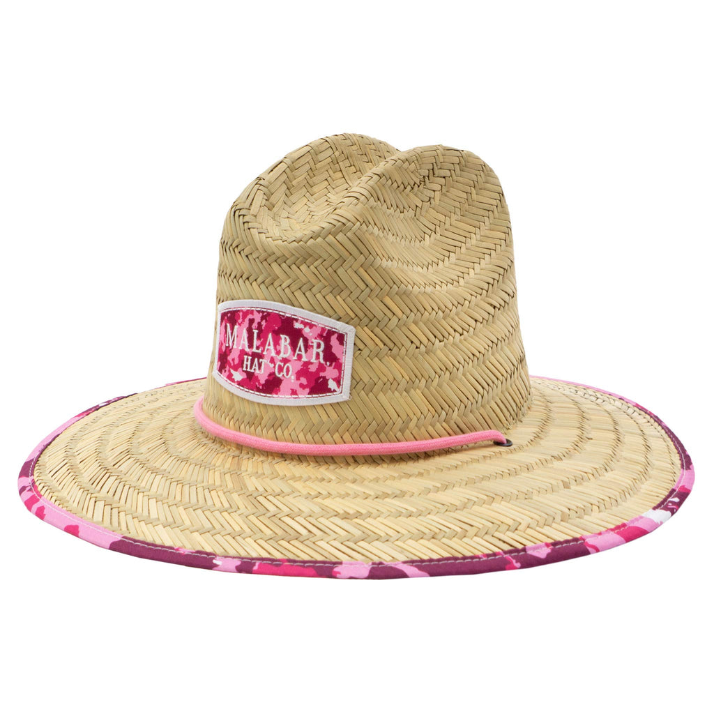 Camo Pink Fabric Pattern Print Straw Sunhat Men & Women, Lifeguard